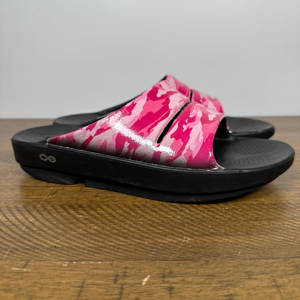 OOFOS OOahh Slide Womens 10 Pink Camo Recovery Sandals Slip On Comfort